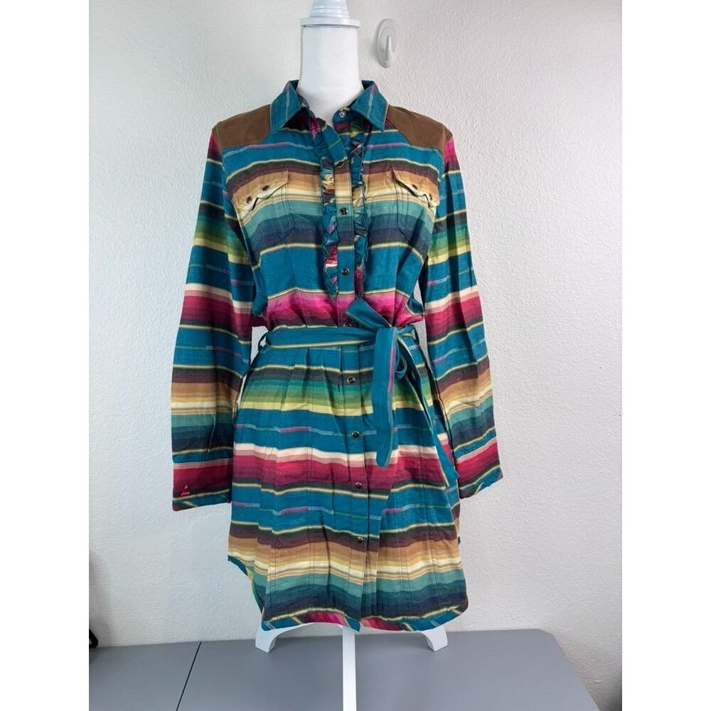 Tasha Polizzi women's large‎ striped pearl snap long sleeve tunic dress western